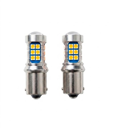 Par de Focos Mini LED Direccional 1156 Ba15s P21w Ambar Con Lupa