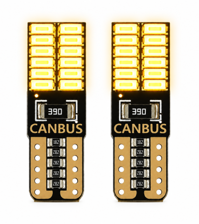 Par de Focos Mini LED Pellizco T10 Con Canbus Color Ámbar 
