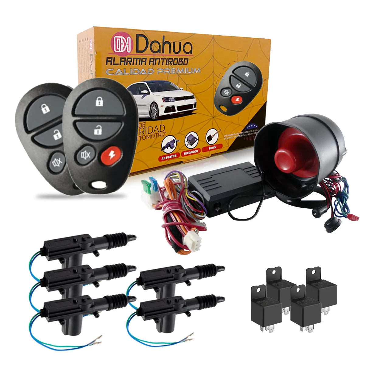 ALARMA  PLASTICO , REFORZADO DOS LLAVES 12V , 5 RELAY Y 5 SEGUROS ELECTRICOS