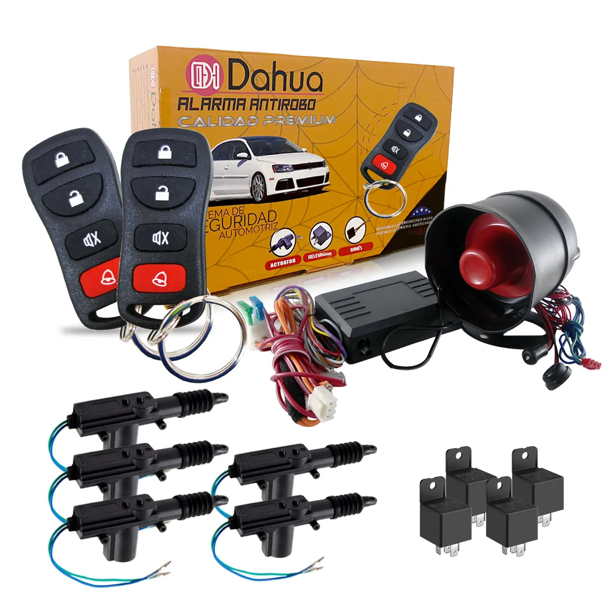 ALARMA  PLASTICO , REFORZADO DOS LLAVES 12V , 5 RELAY Y 5 SEGUROS ELECTRICOS