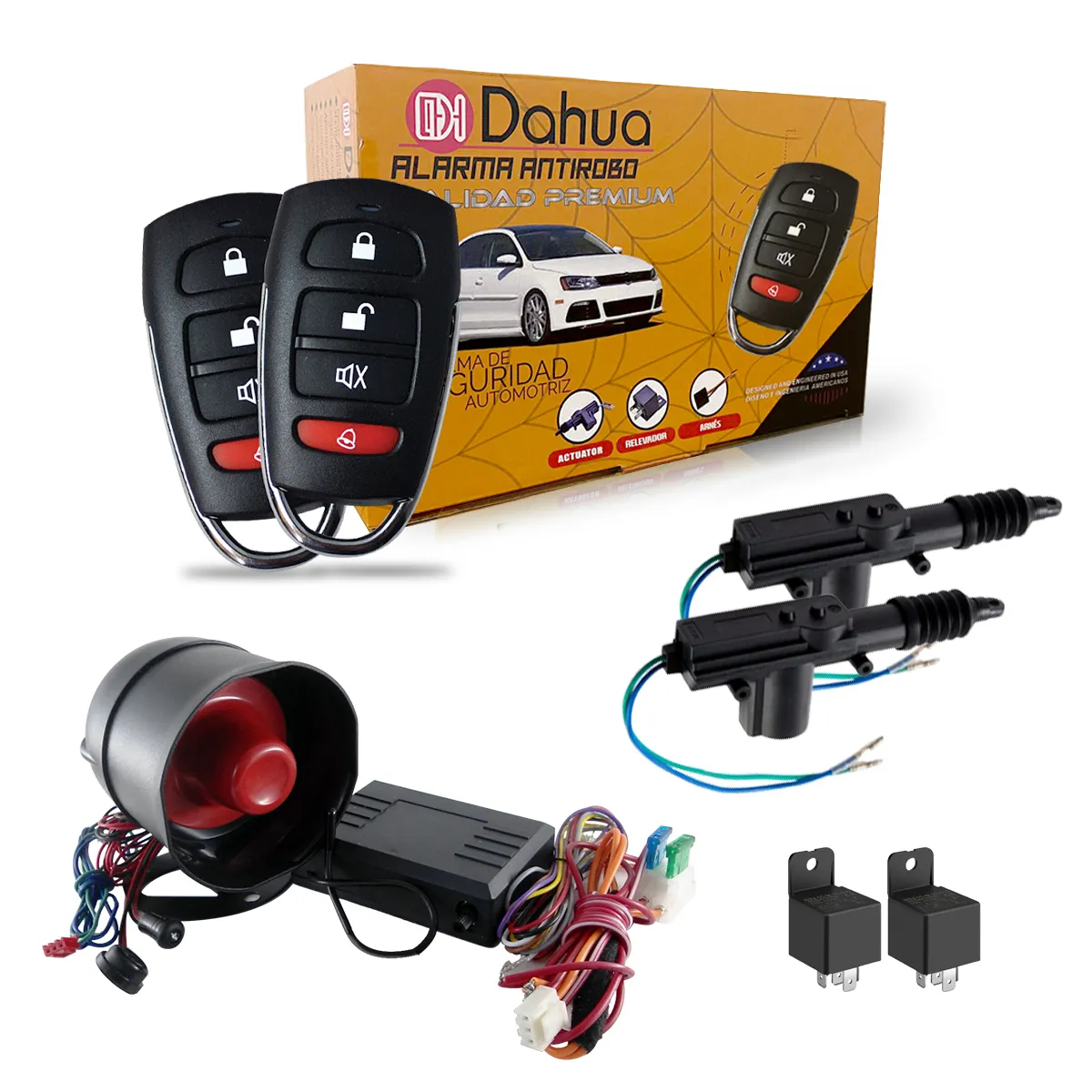 ALARMA  PLASTICO , REFORZADO DOS LLAVES 12V , 2 RELAY Y 2 SEGUROS ELECTRICOS