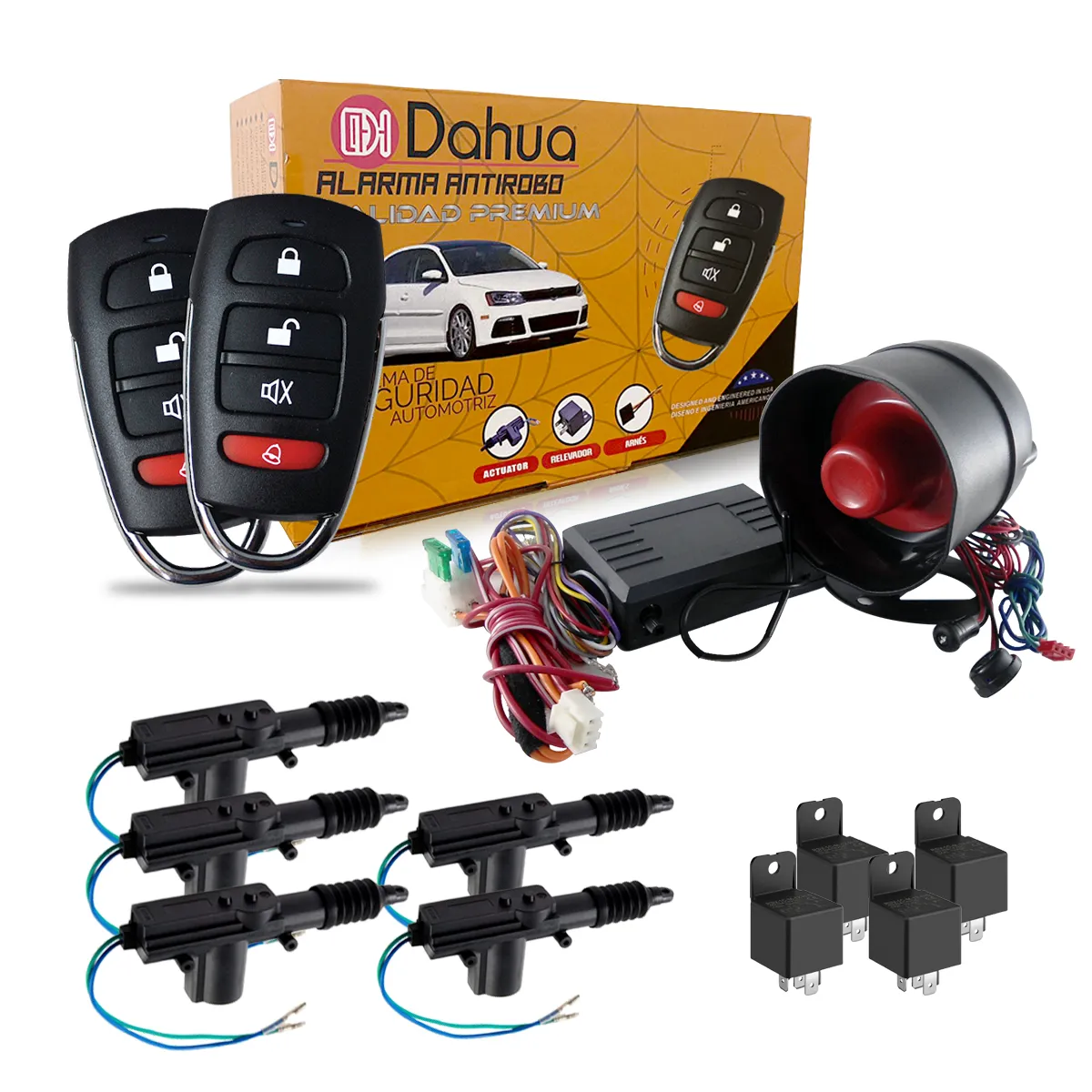 ALARMA  PLASTICO , REFORZADO DOS LLAVES 12V , 5 RELAY Y 5 SEGUROS ELECTRICOS