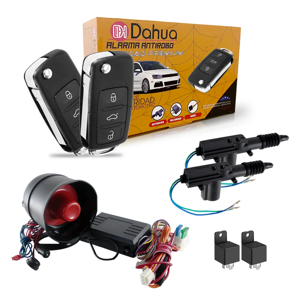 ALARMA  PLASTICO , REFORZADO DOS LLAVES 12V , 2 RELAY Y 2 SEGUROS ELECTRICOS