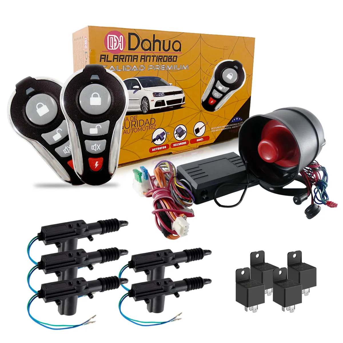 ALARMA  PLASTICO , REFORZADO DOS LLAVES 12V , 5 RELAY Y 5 SEGUROS ELECTRICOS