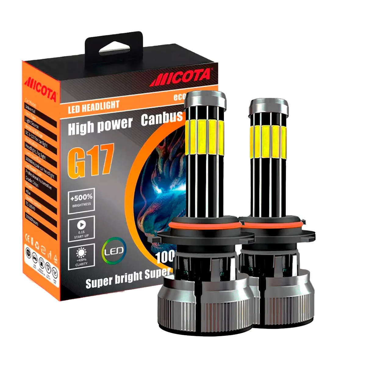 KIT DE LED G44-10;9006 9-32V 50W  6500K 5000lms ，LEDs:10LED(COB),With Fan 10sides;