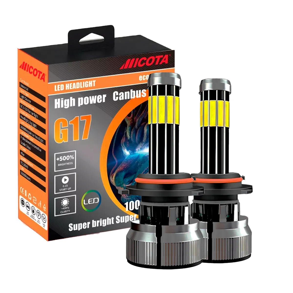 KIT DE LED G44-10;H13 9-32V 50W  6500K 5000lms ，LEDs:10LED(COB),With Fan 10sides;