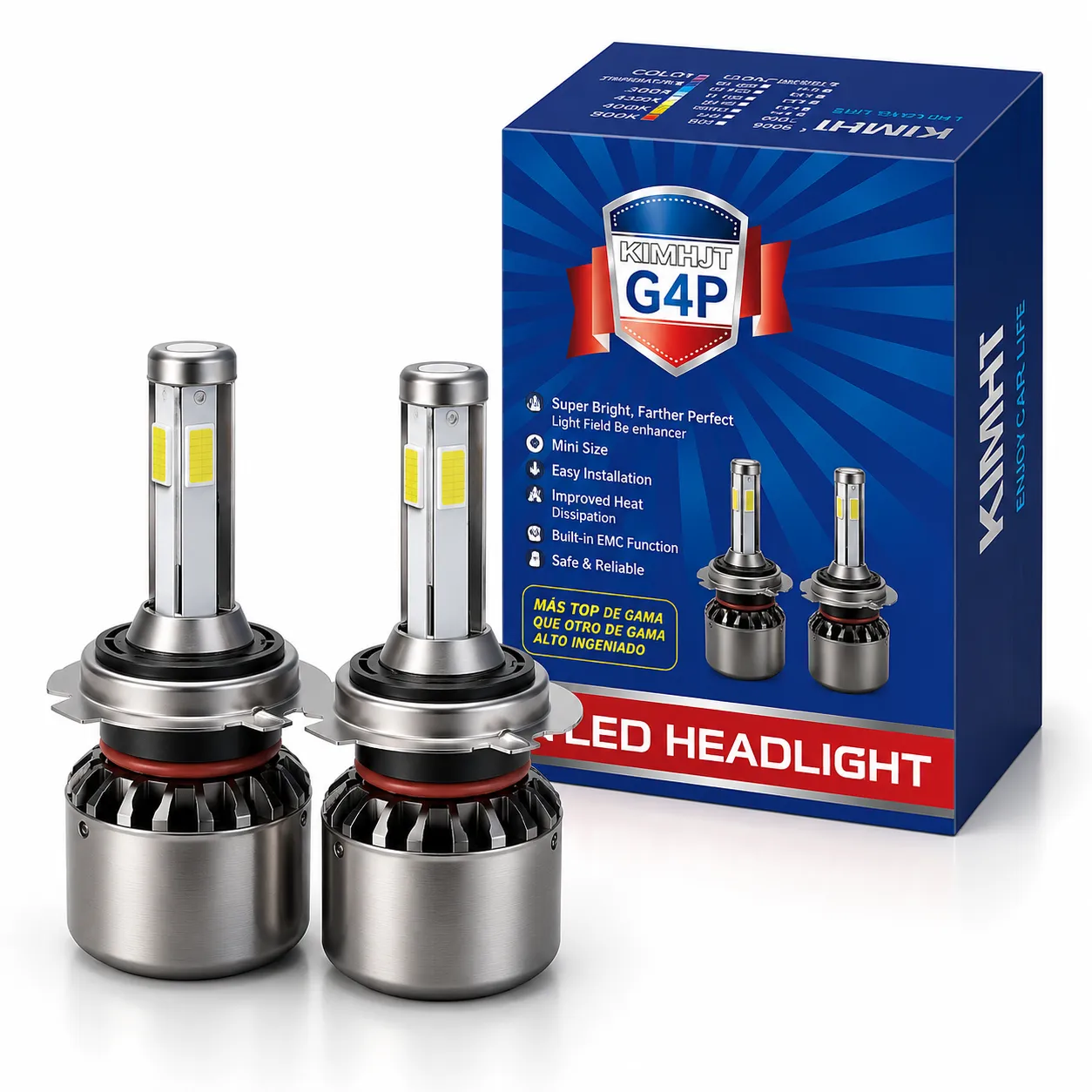 KIT DE LED G4P;9004 12-24V 60W  6000K 6000lms ，LEDs:4LED(COB),With Fan 4sides,Hihg/Low;
