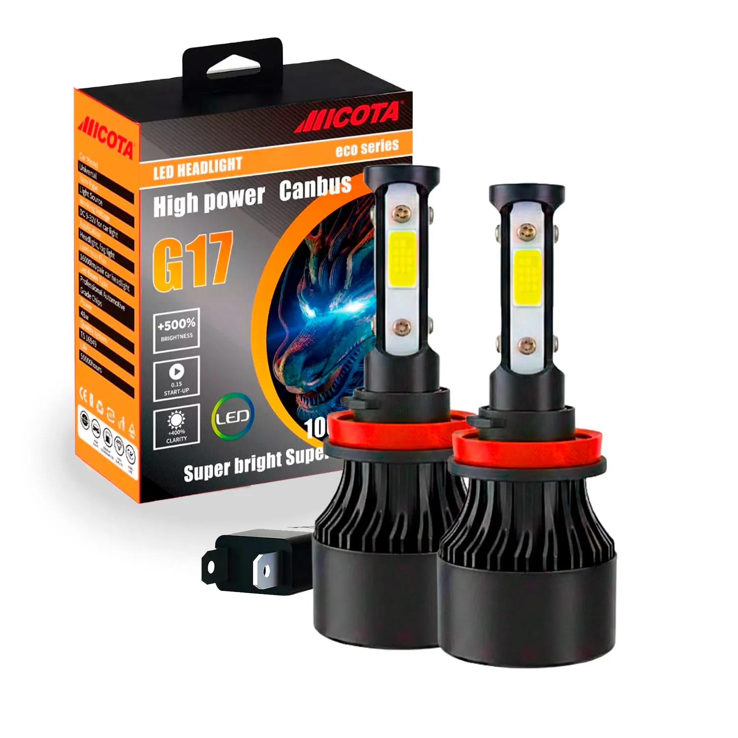 KIT DE LED G17;H1 9-32V 45W  6000K 4000lms ，LEDs:4LED(COB),With Fan 4sides;