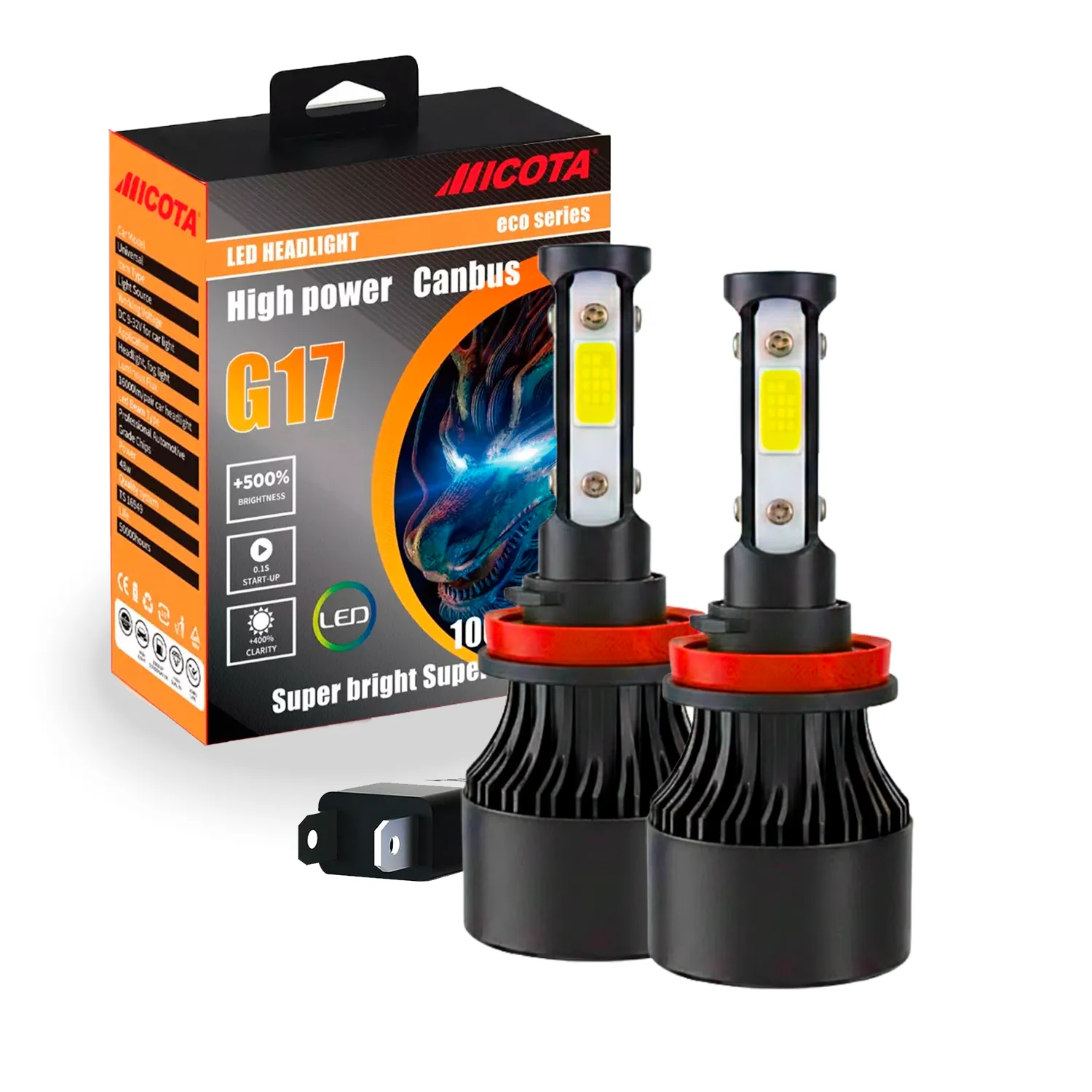 KIT DE LED G17;9007 9-32V 45W  6000K 4000lms ，LEDs:4LED(COB),With Fan 4sides,Hihg/Low;